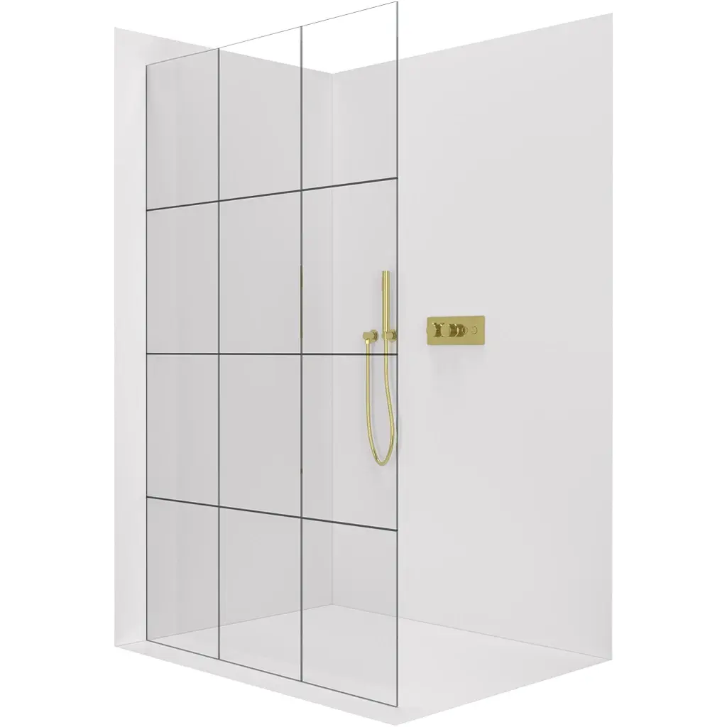 Sprchová zástěna Walk-in Crystal L/P - 8 mm - bezvzpěrový systém - zlatá, industriální sklo - 120x200 cm