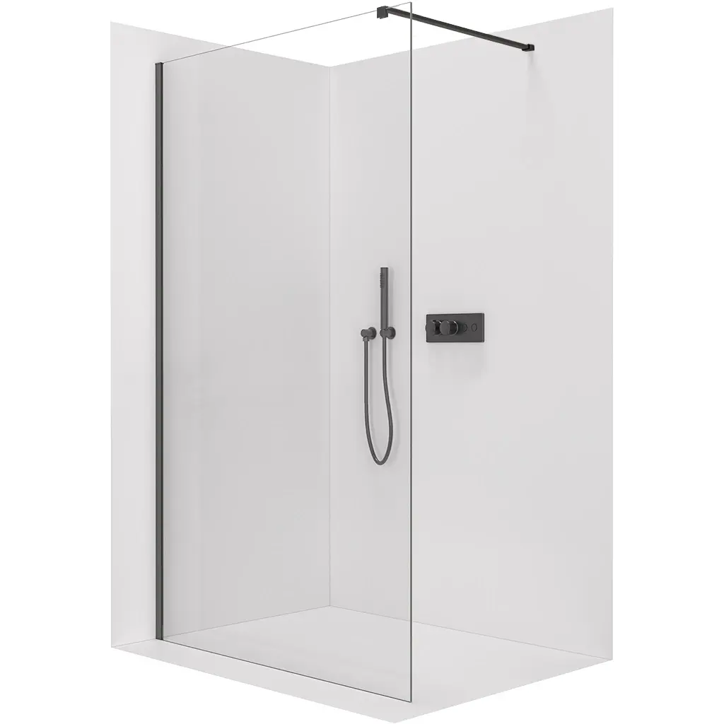 CERANO Sprchová zástěna Walk-in Onyx Cube L/P 8 mm hranatá vzpěra černá matná, transparentní sklo 90x200 CER-8050BD683