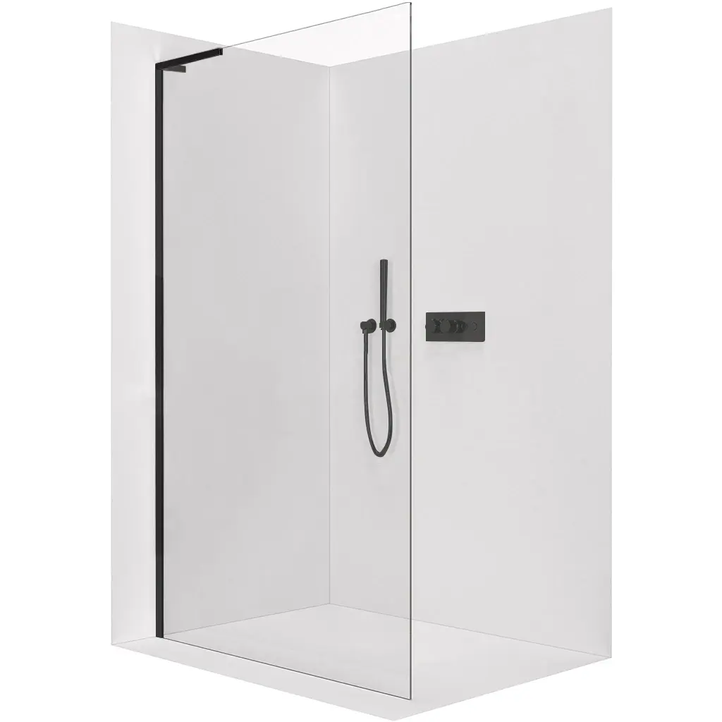 Sprchová zástěna Walk-in Onyx L-levá vzpěra - 10 mm - černá matná, transparentní sklo - 130x200 cm