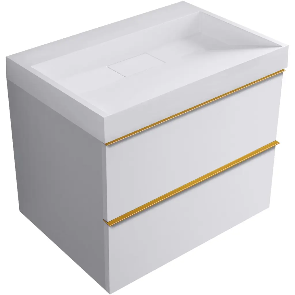 CERANO Koupelnová skříňka Velora bílá matná, úchytka zlatá + umyvadlo z lit. mramoru Vita bílá matná 70x63x46,5 CER-8050BD84006