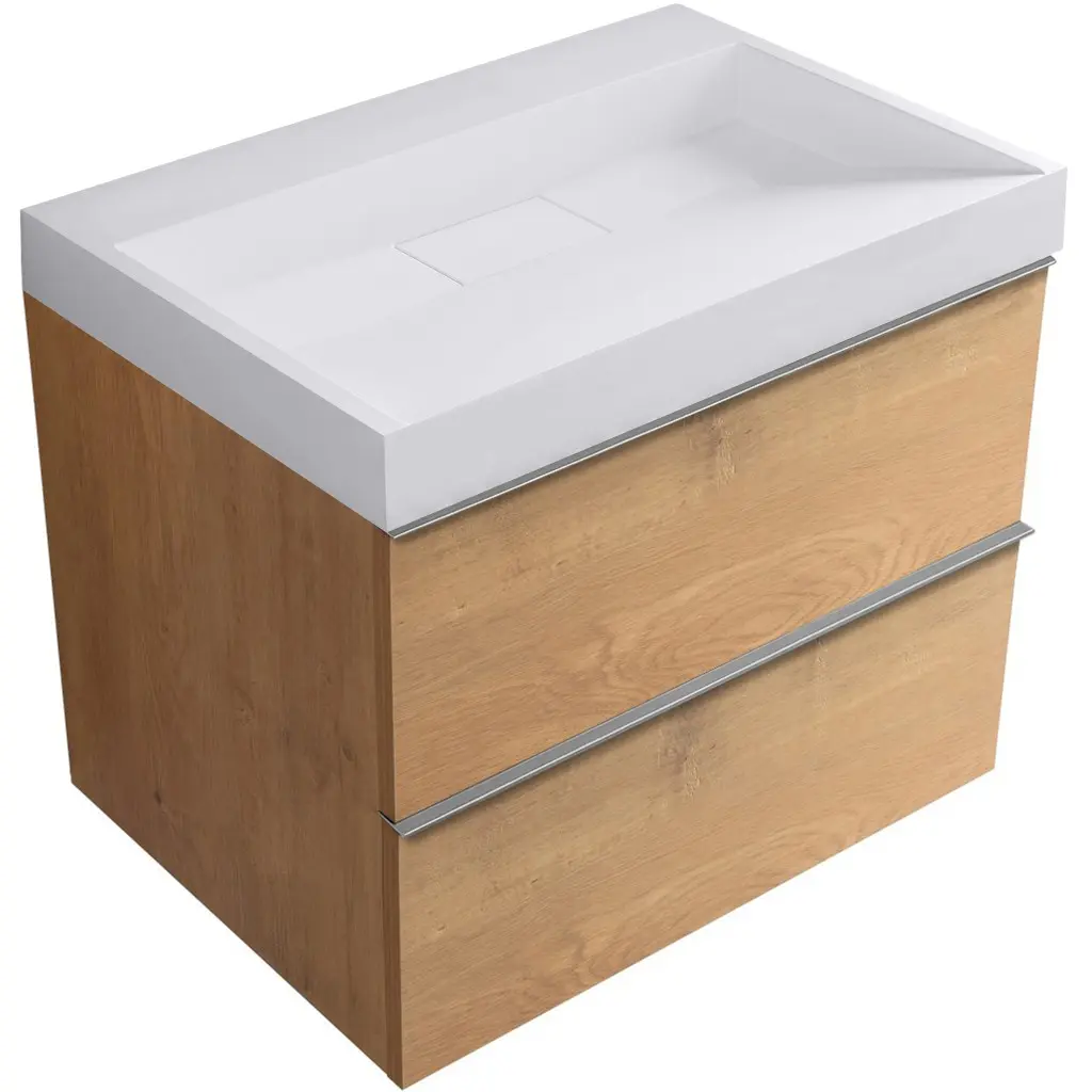 CERANO Koupelnová skříňka Velora dub medový, úchytka chrom + umyvadlo z lit. mramoru Vita bílá matná 70x63x46,5 CER-8050BD84051