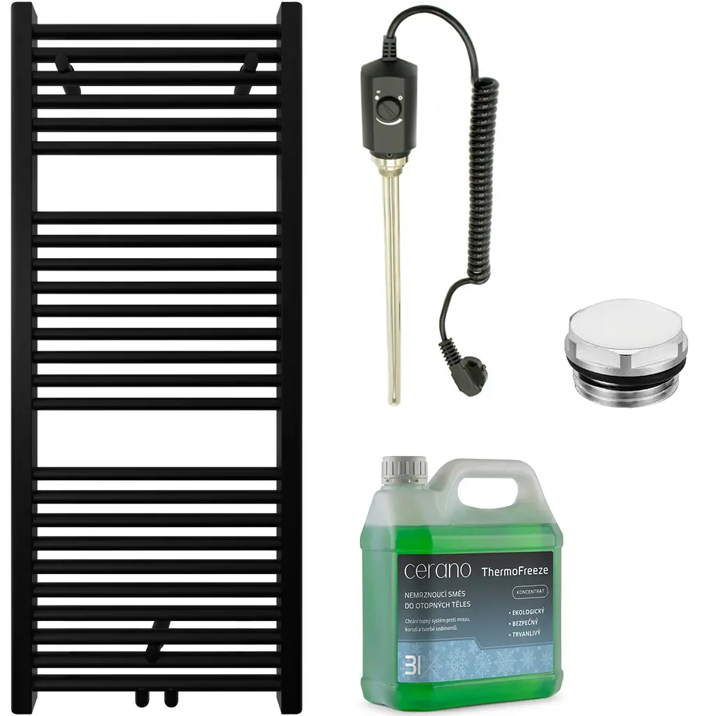 CERANO Koupelnový elektrický radiátorový set Lincoln 300W černá matná 1200x500 mm CER-978844