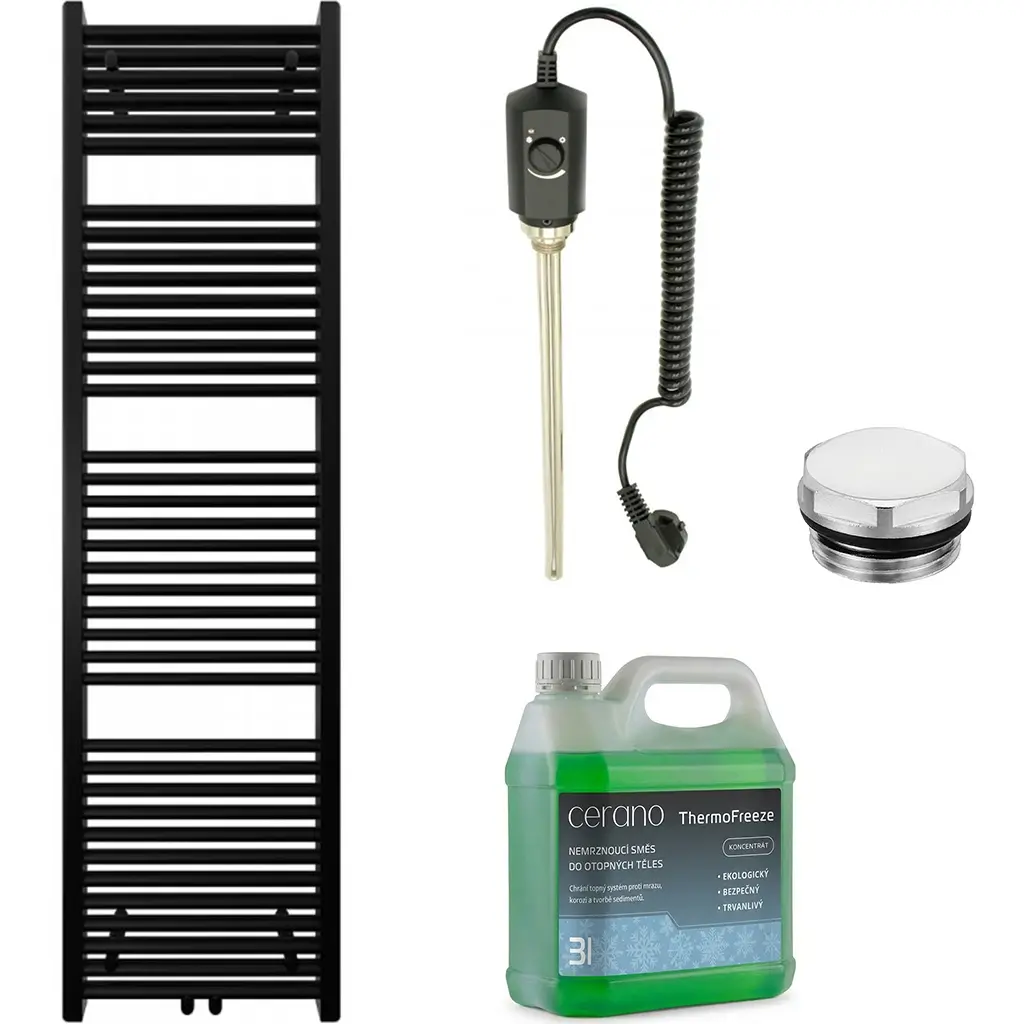 CERANO Koupelnový elektrický radiátorový set Lincoln 600W černá matná 1800x500 mm CER-978845