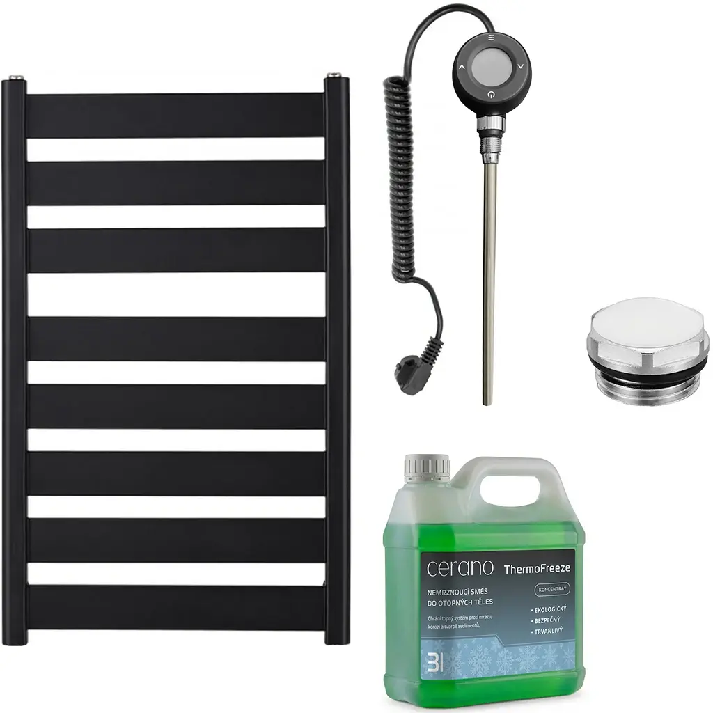 Koupelnový elektrický radiátorový set Marco - WIFI - 600W - černá matná - 920x550 mm