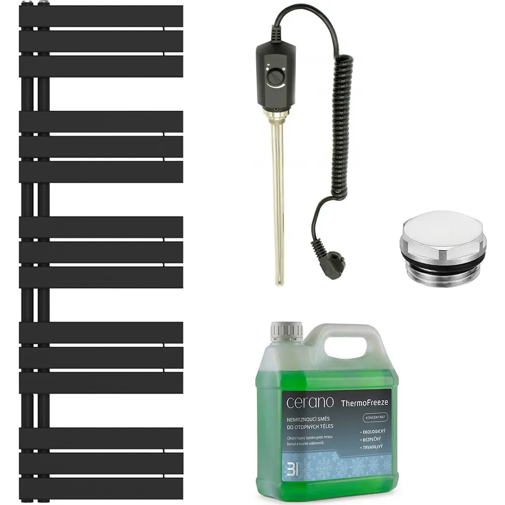 Koupelnový elektrický radiátorový set Theo - L/P - 900W - černá matná - 1600x500 mm