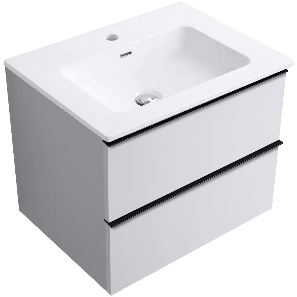 CERANO Koupelnová skříňka Velora bílá matná, úchytka černá + keramické umyvadlo Novo bílá lesklá 71x54,5x46,5 CER-979875