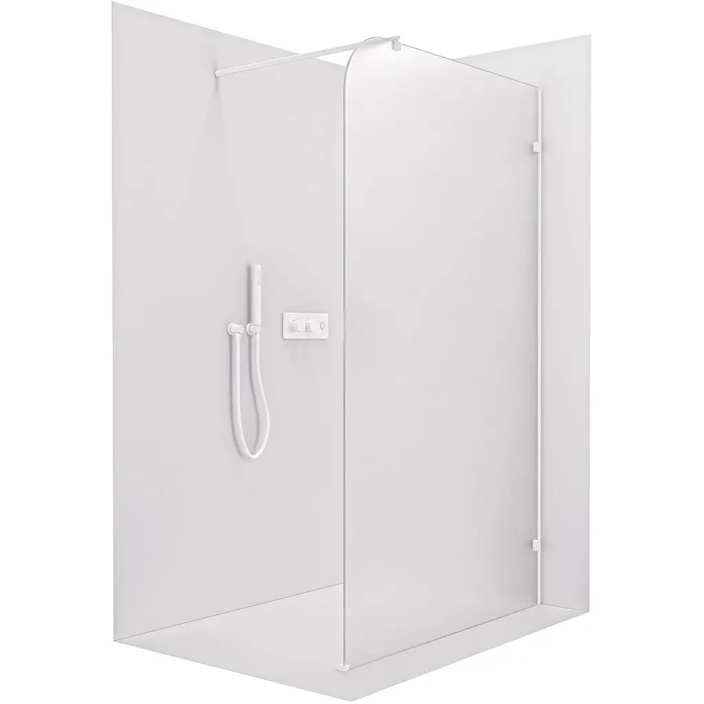 Sprchová zástěna Walk-in Orbis Round - Pravá - 8 mm - kulatá vzpěra - bílá matná, mléčné sklo - 150x200 cm