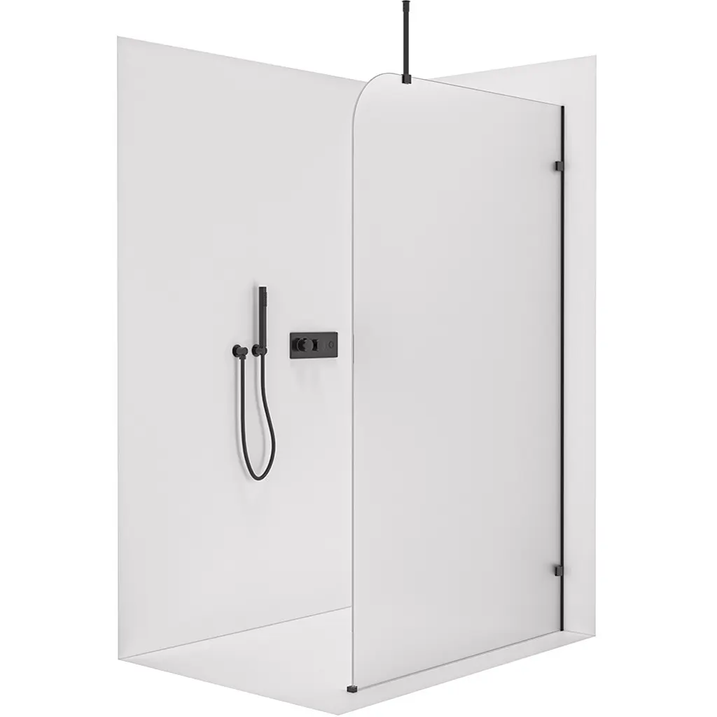 CERANO Sprchová zástěna Walk-in Orbis Top Round Pravá 8 mm kulatá vzpěra černá matná, mléčné sklo 130x200 CER-999963