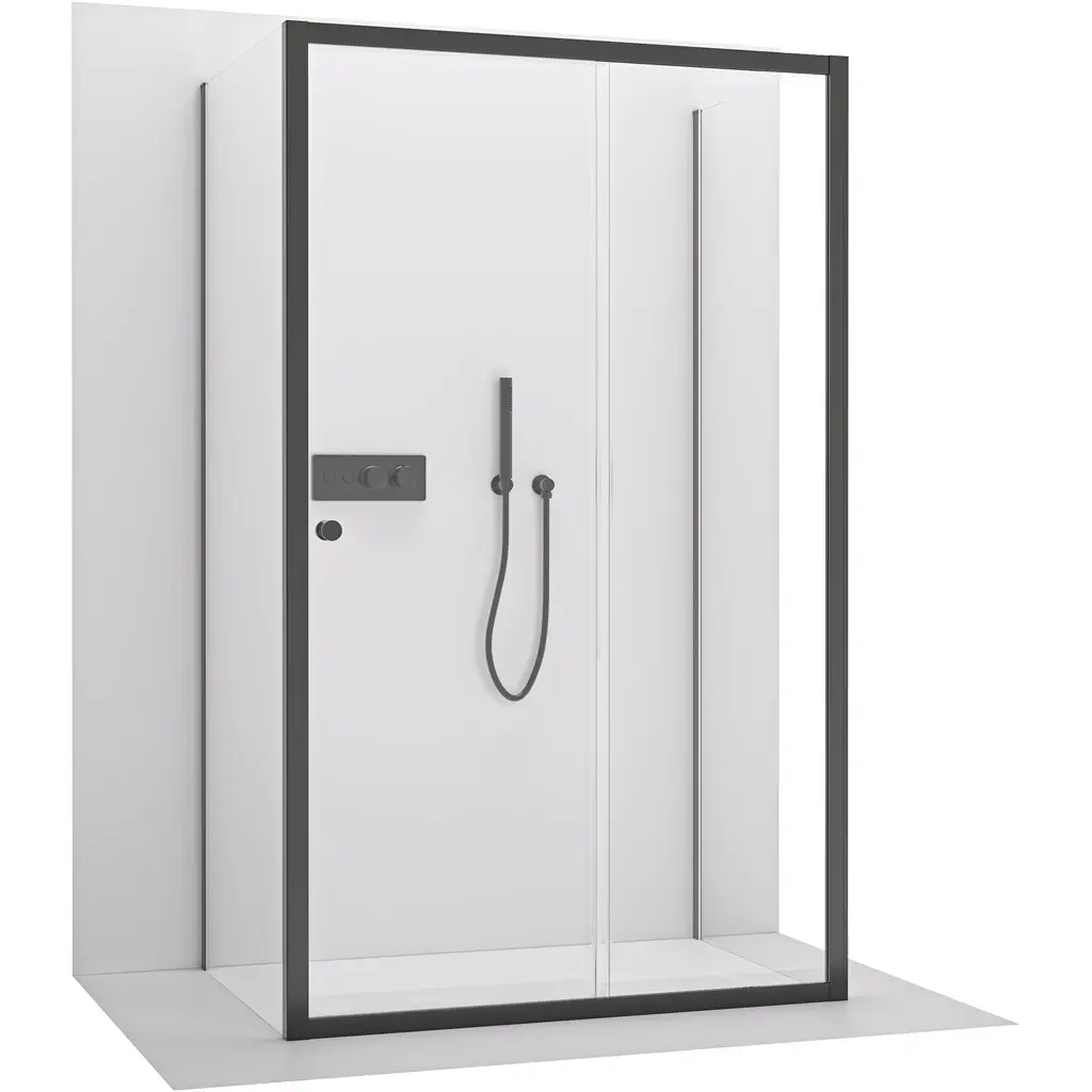 CERANO Třístěnný sprchový kout Varone POINT U L/P 6 mm černá matná, transparentní sklo 130x80x195 posuvný CER-DY505B-90125