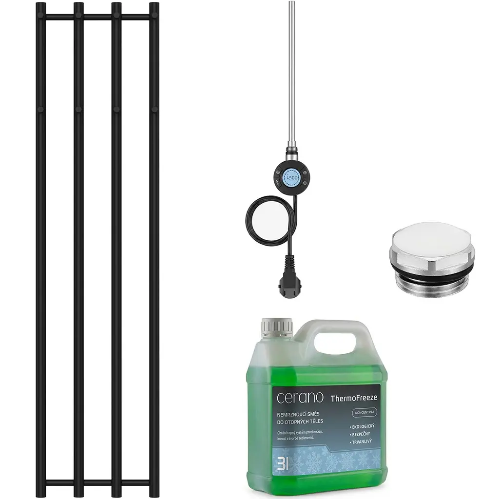 CERANO Koupelnový elektrický radiátorový set Bertini WIFI 300W černá matná 1400x351 mm CER-491882