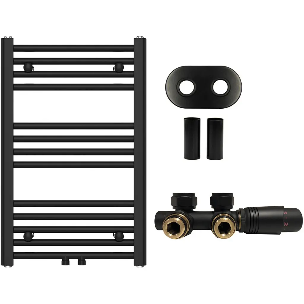 CERANO Koupelnový radiátorový set Benito ústřední vytápění středové připojení 50 mm 265W černá matná 700x450 mm CER-606193