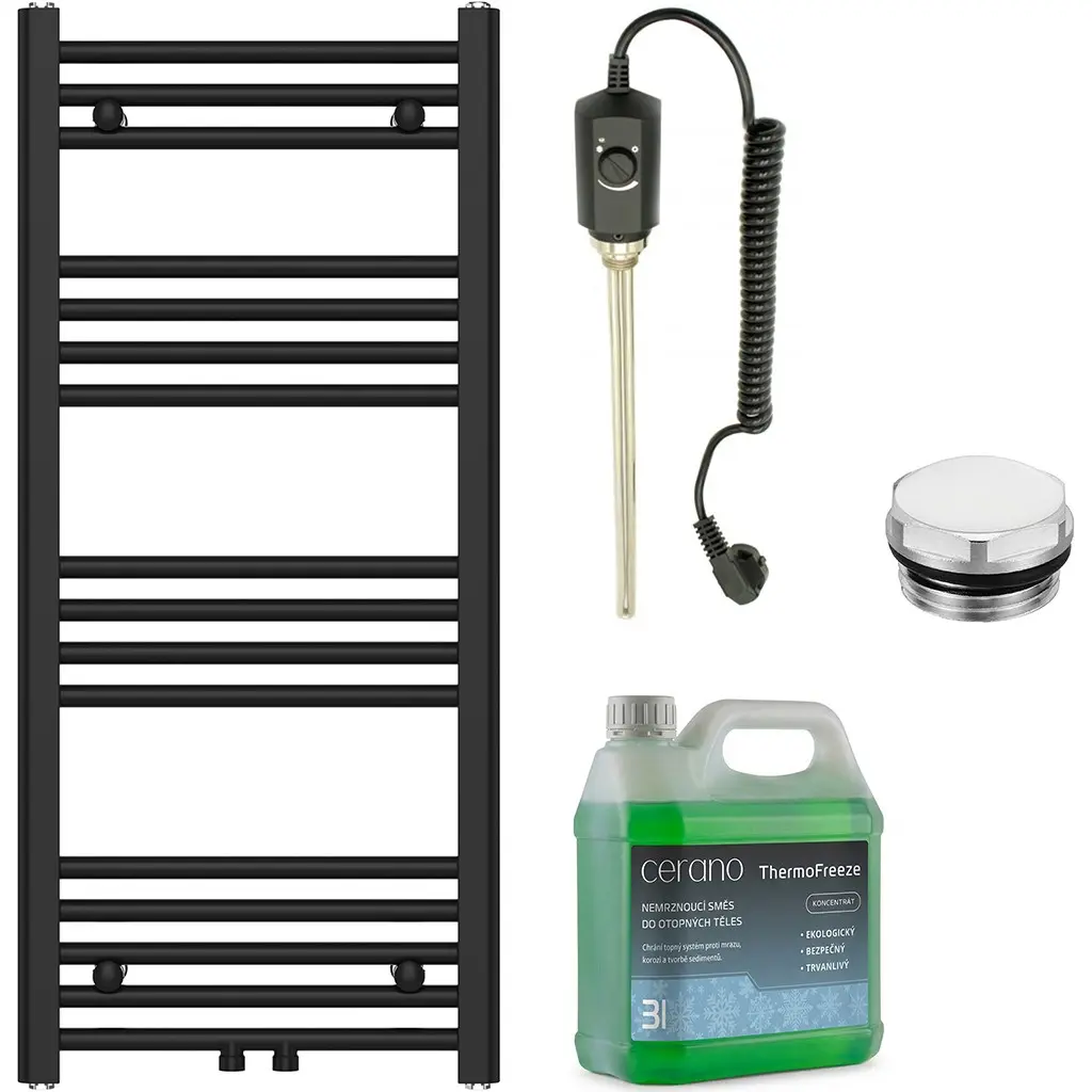 Koupelnový elektrický radiátorový set Benito - 300W - černá matná - 1000x450 mm