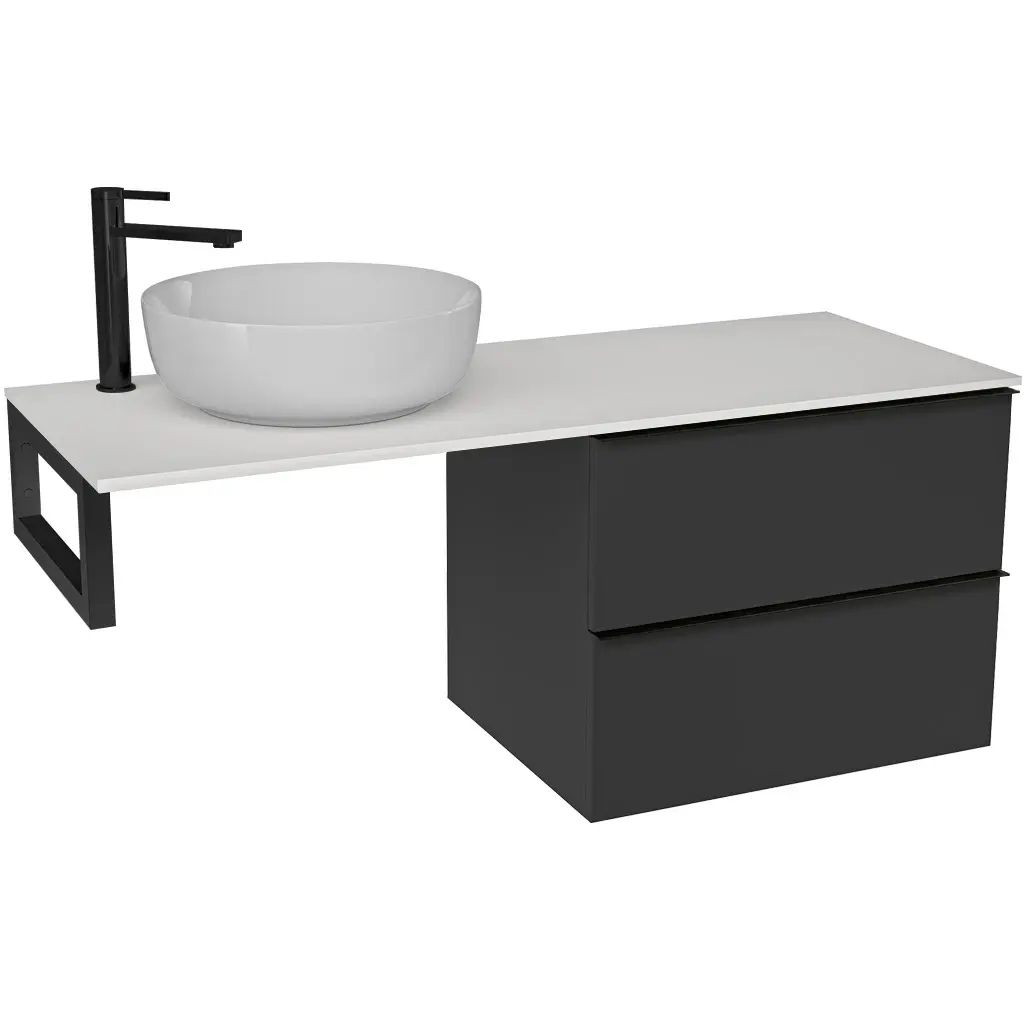 CERANO Koupelnová skříňka Velora černá matná, úchytka černá + deska z lit. mramoru Elanys 12 mm + konzole černá 120x54,2x46,5 CER-679356