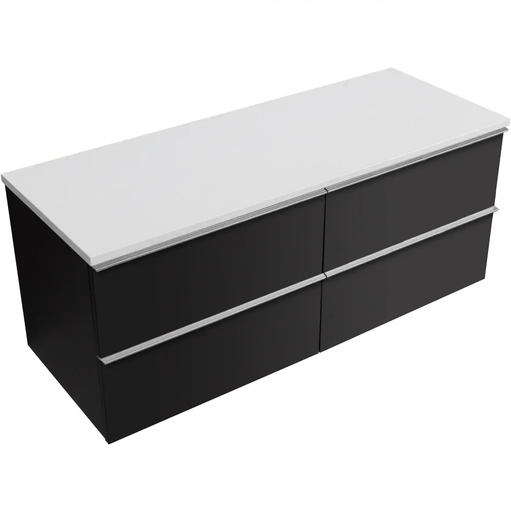 CERANO Koupelnová skříňka Velora černá matná, úchytka chrom + deska z lit. mramoru Elanys 12 mm bílá matná 120x54,2x46,5 CER-679432