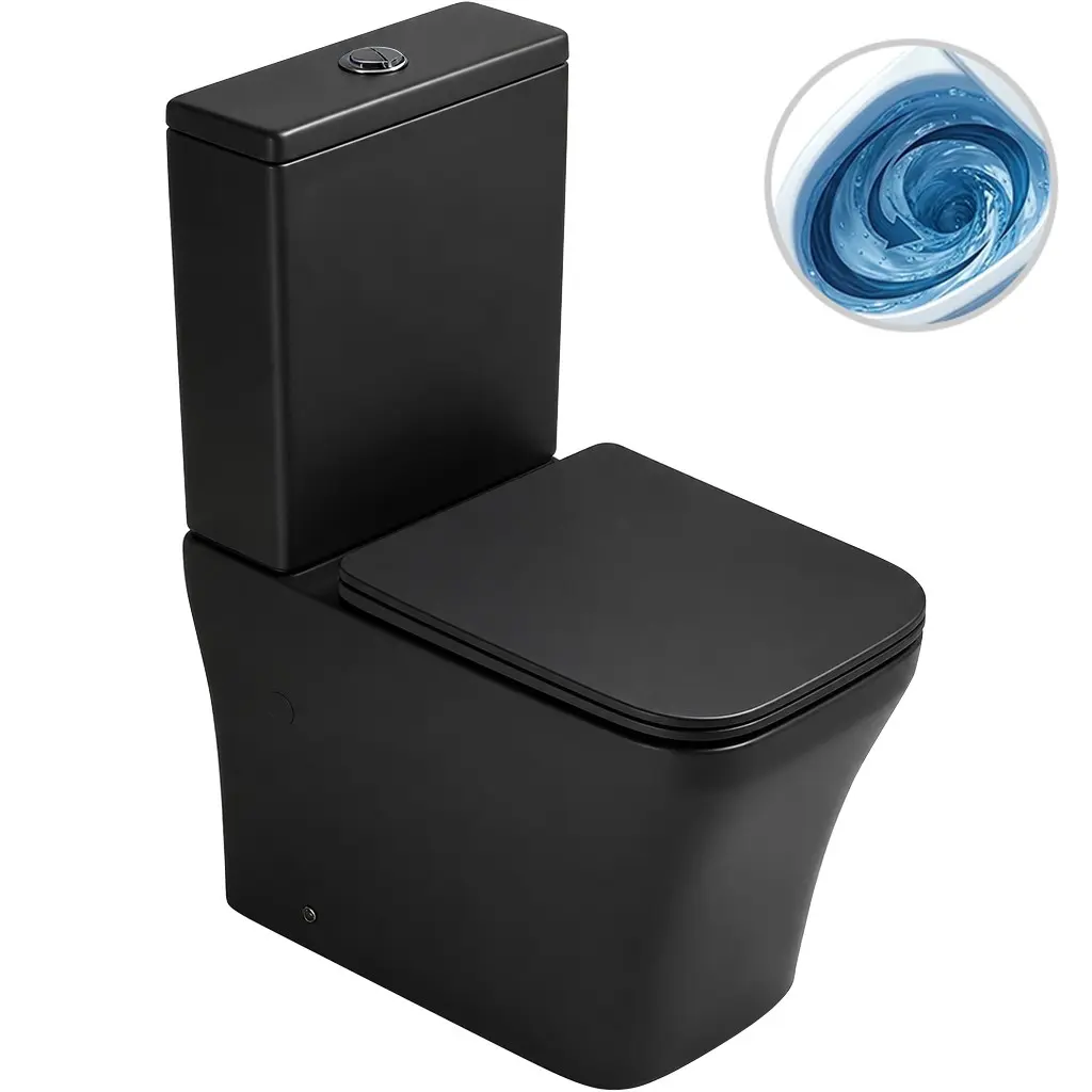 CERANO WC kombi Hugo, Vortex vírové splachování + Slim/SoftClose sedátko spodní/zadní odpad černá matná 62x37,5 CER-680359