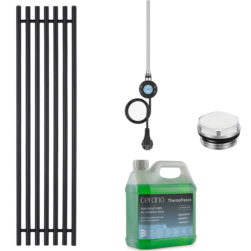 CERANO Koupelnový elektrický radiátorový set Valerio WIFI 900W černá matná 1560x390 mm CER-680513