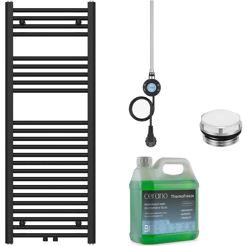 Koupelnový elektrický radiátorový set Benito - WIFI - 300W - černá matná - 1200x450 mm