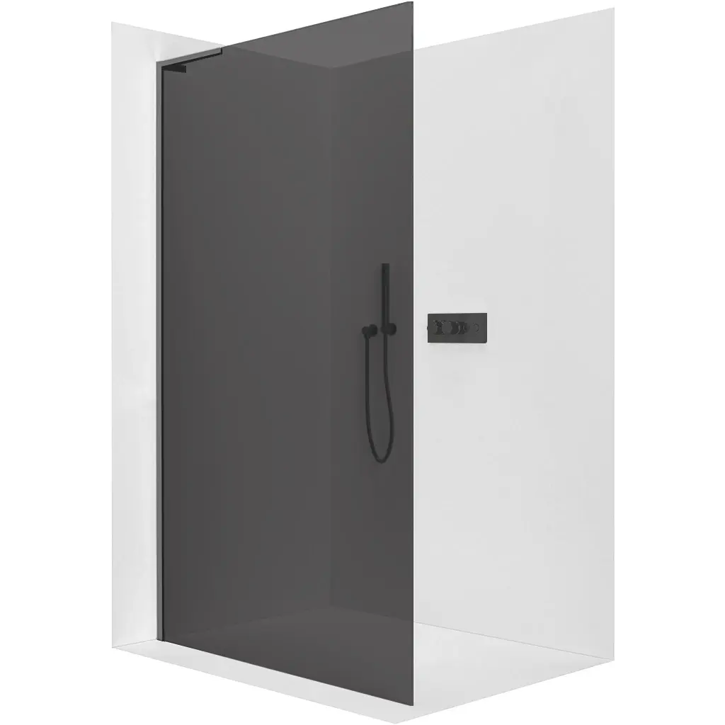 Sprchová zástěna Walk-in Onyx L-levá vzpěra - 8 mm - černá matná, grafitové sklo - 110x200 cm