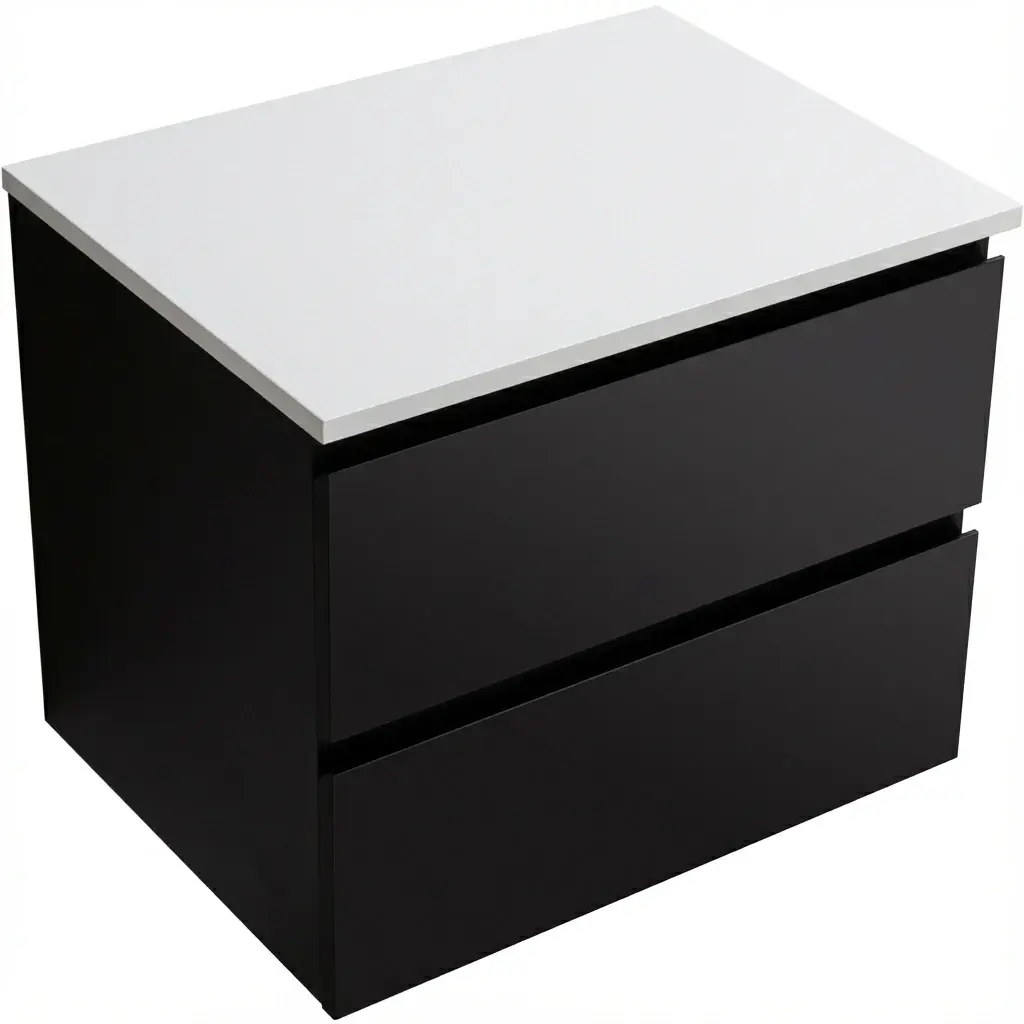 Koupelnová skříňka Carole - černá matná + deska z lit. mramoru Elanys - 12 mm - bílá matná - 70x49,2x46 cm - 8050BD85519