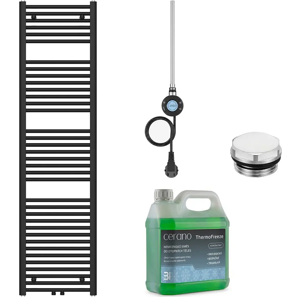 CERANO Koupelnový elektrický radiátorový set Benito WIFI 600W černá matná 1700x450 mm CER-911258