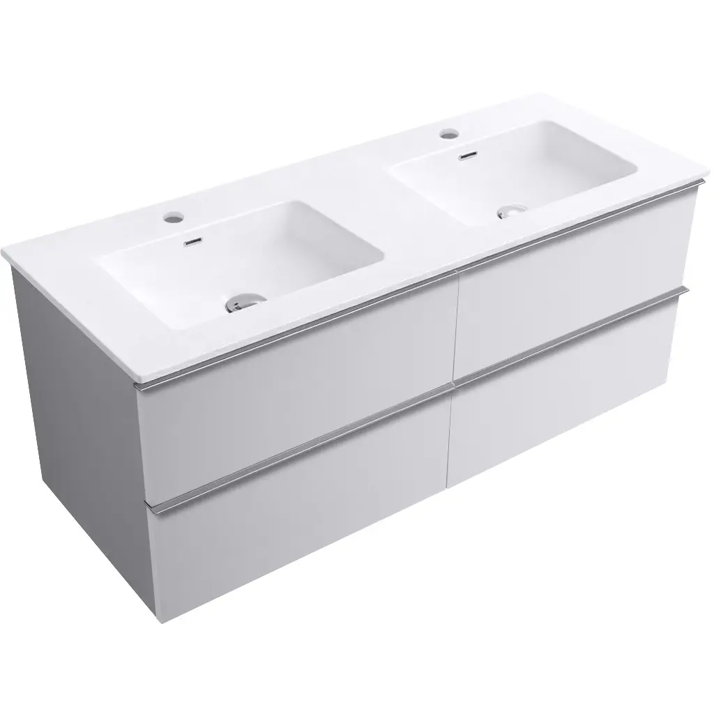 CERANO Koupelnová skříňka Velora bílá matná, úchytka chrom + keramické umyvadlo Novo bílá lesklá 121x54,5x46,5 CER-979878