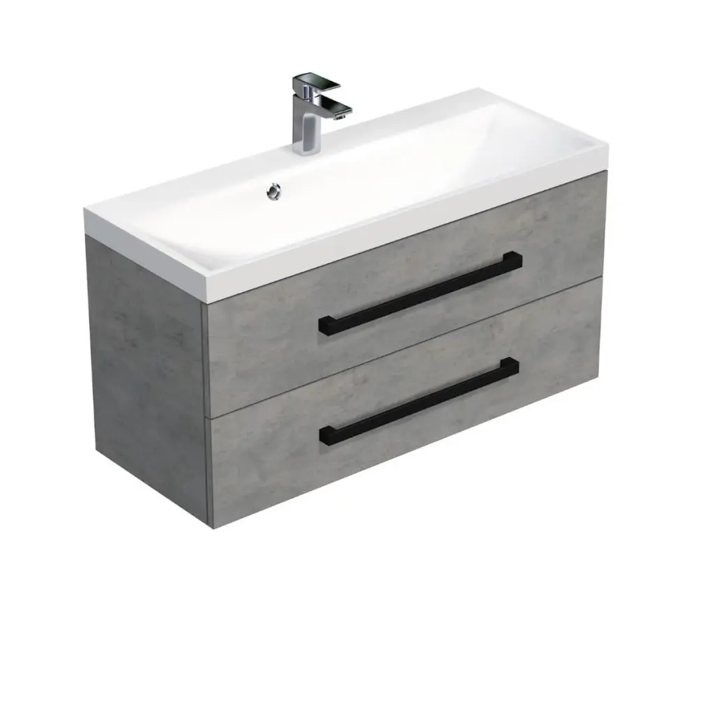 Koupelnová skříňka s černou úchytkou a umyvadlem SAT Cube Way 100x53x40 cm beton mat CUBE2C100ZBE CUBE2C100ZBE