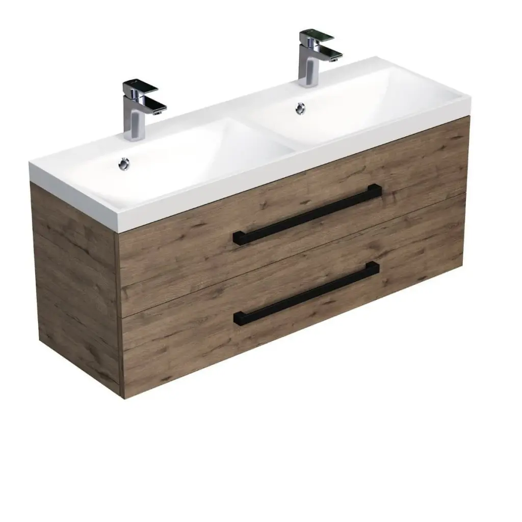 Koupelnová skříňka s černou úchytkou a umyvadlem SAT Cube Way 120x53x40 cm dub Wellington mat CUBE2C120ZDW CUBE2C120ZDW