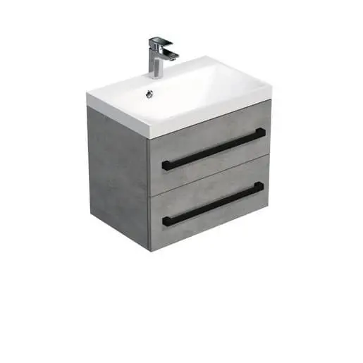Koupelnová skříňka s černou úchytkou a umyvadlem SAT Cube Way 60x53x40 cm beton mat CUBE2C60ZBE CUBE2C60ZBE