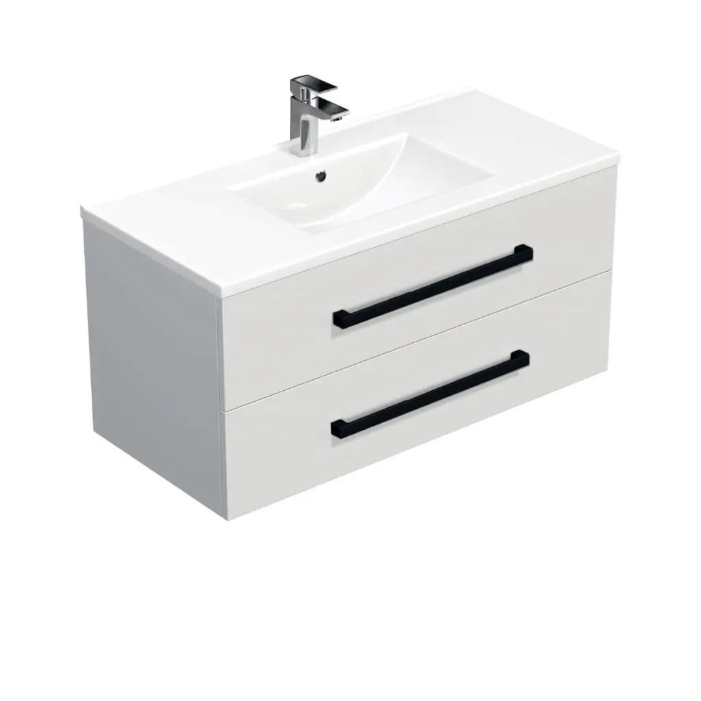 Koupelnová skříňka s černou úchytkou a umyvadlem SAT Cube Way 100x53x46 cm bílá lesk CUBE46C1002BIMOD CUBE46C1002BIMOD