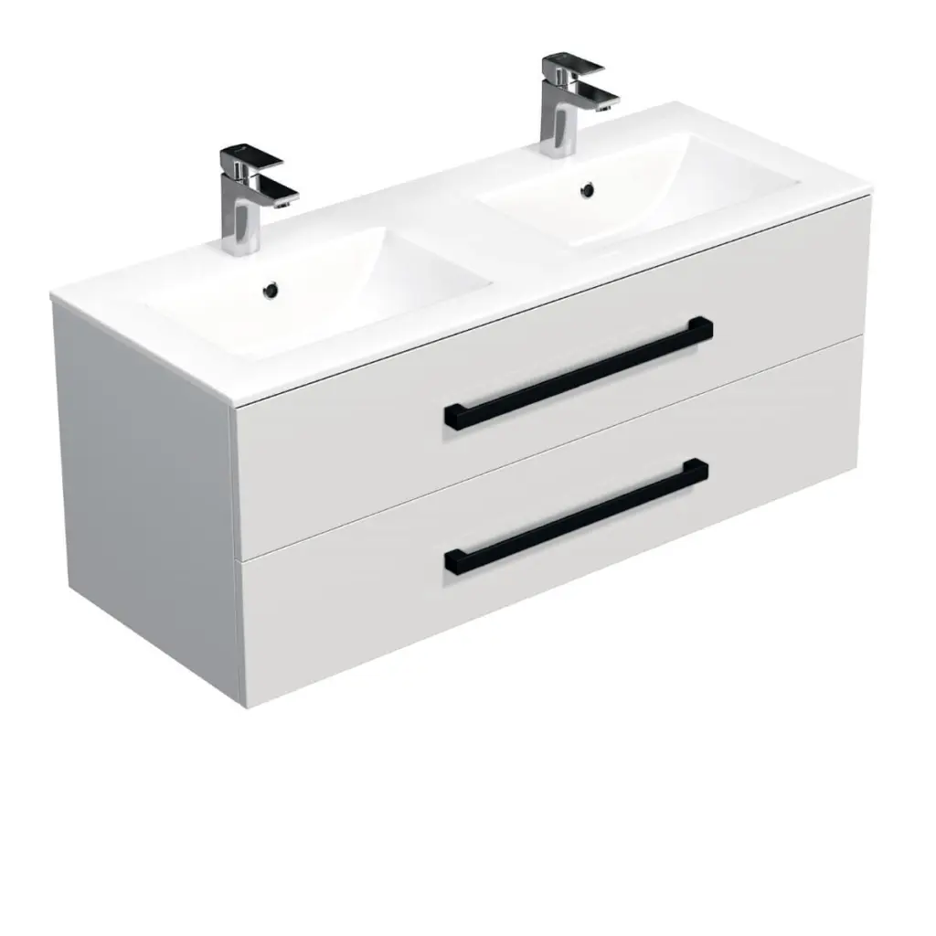 Koupelnová skříňka s černou úchytkou a umyvadlem SAT Cube Way 120x53x46 cm bílá lesk CUBE46C1202BIMOD CUBE46C1202BIMOD