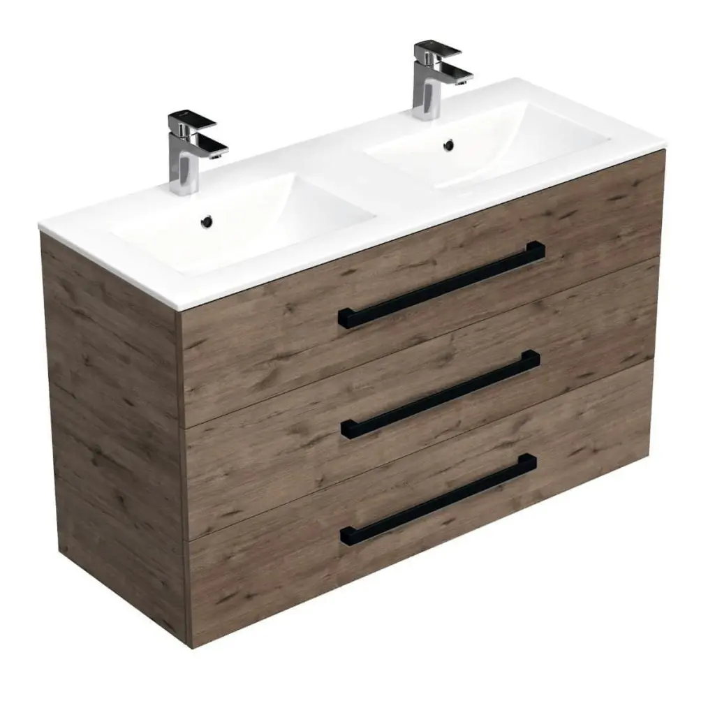 Koupelnová skříňka s černou úchytkou a umyvadlem SAT Cube Way 120x76,5x46 cm dub Wellington mat CUBE46C1203DWMOD CUBE46C1203DWMOD