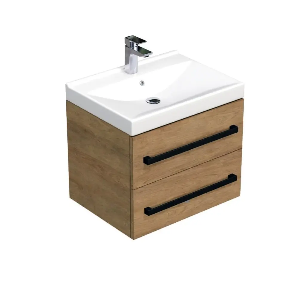 Koupelnová skříňka s černou úchytkou a umyvadlem SAT Cube Way 60x53x46 cm dub Hickory mat CUBE46C602DHVER CUBE46C602DHVER