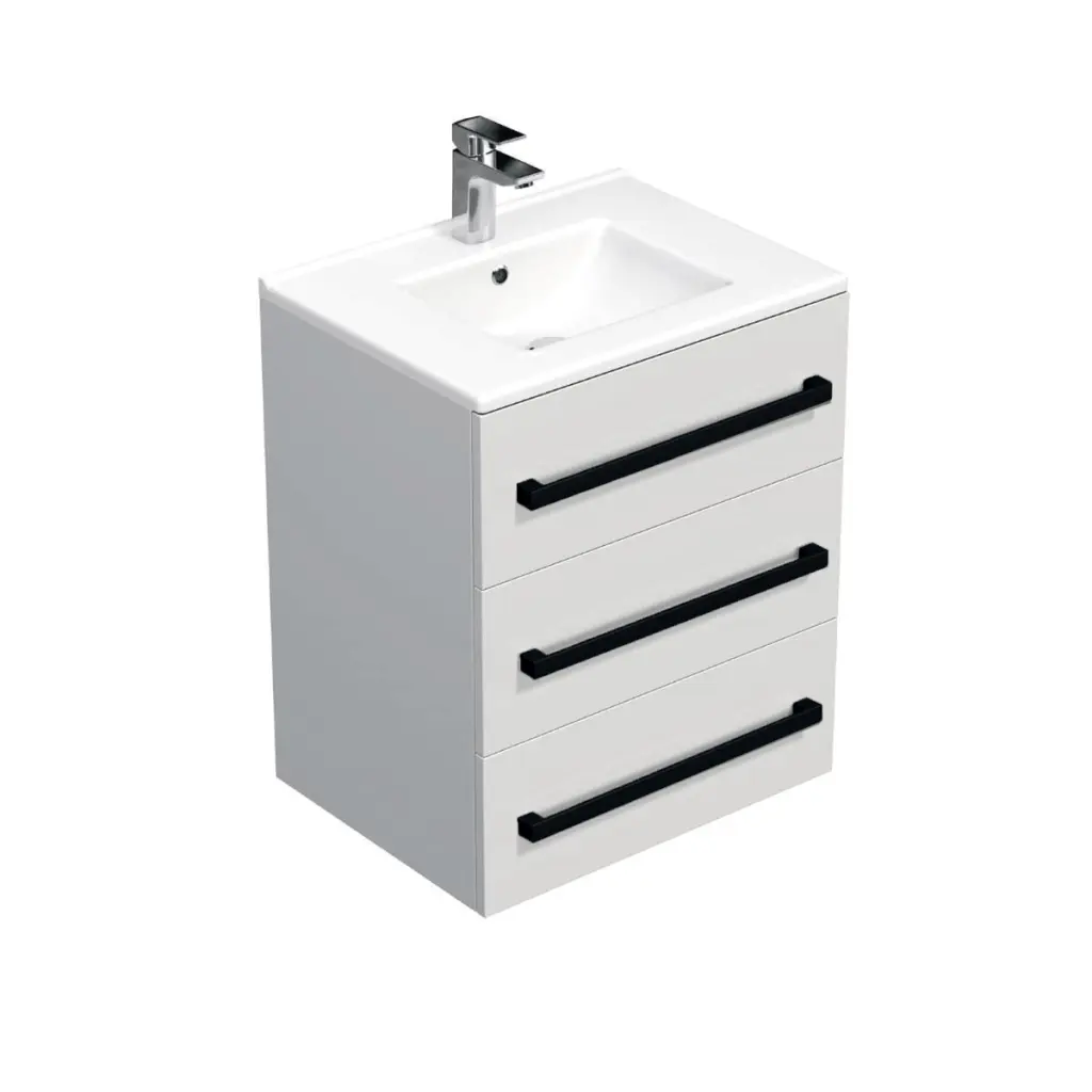 Koupelnová skříňka s černou úchytkou a umyvadlem SAT Cube Way 60x76,5x46 cm bílá lesk CUBE46C603BIMOD CUBE46C603BIMOD