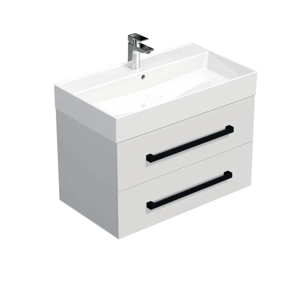 Koupelnová skříňka s černou úchytkou a umyvadlem SAT Cube Way 80x53x46 cm bílá lesk CUBE46C803BISAT CUBE46C803BISAT