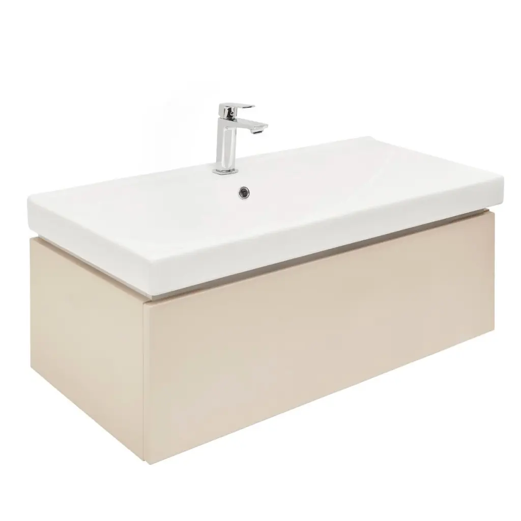 Koupelnová skříňka s umyvadlem a baterií SAT Feel 100x30x46 cm pískově béžová mat SATFEEL100BEU1B SATFEEL100BEU1B