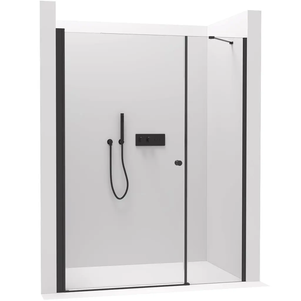 CERANO Sprchové křídlové dveře Antelo s pevnou částí L/P 6 mm černá matná, transparentní sklo 140(100+40)x190 CER-435821