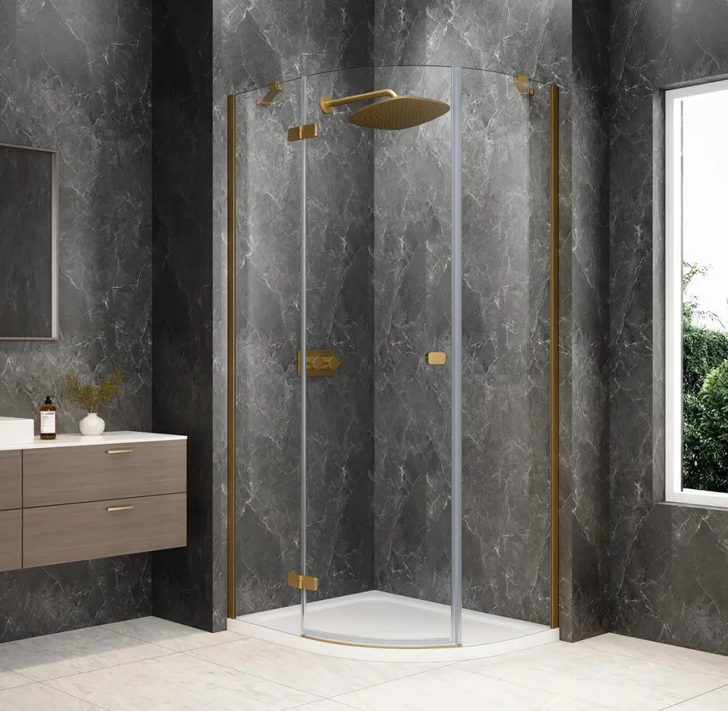 POLYSAN GLOBE GOLD MATT čtvrtkruhový sprchový kout 900x800, čiré sklo, levé GB2980LG