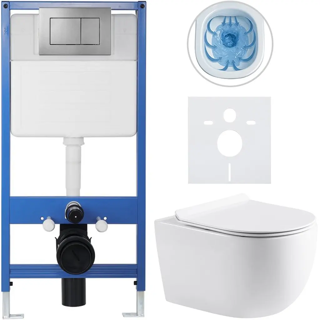 CERANO Kompletní WC set Profi/Felci bílá lesklá WC tlačítko Classic/Tmavě šedá předstěnová instalace 52,5x36 CER-331320