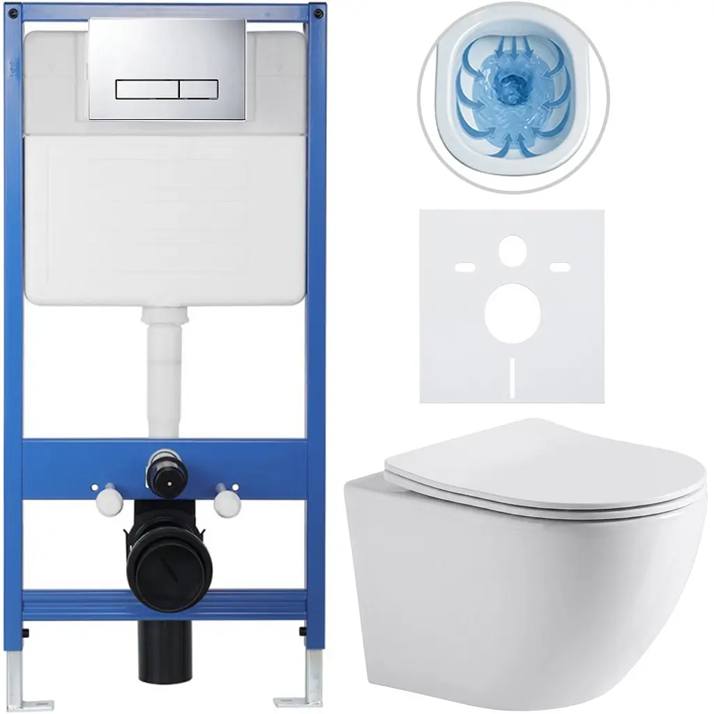 Kompletní WC set Profi/Cesso - bílá lesklá - WC tlačítko Slim/Chrom - předstěnová instalace - 49x36 cm - 8050BD11