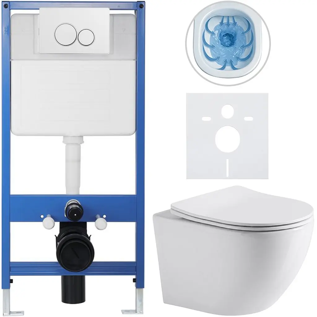 Kompletní WC set Profi/Cesso - bílá lesklá - WC tlačítko Duo/Bílá - předstěnová instalace - 49x36 cm - 8050BD84207