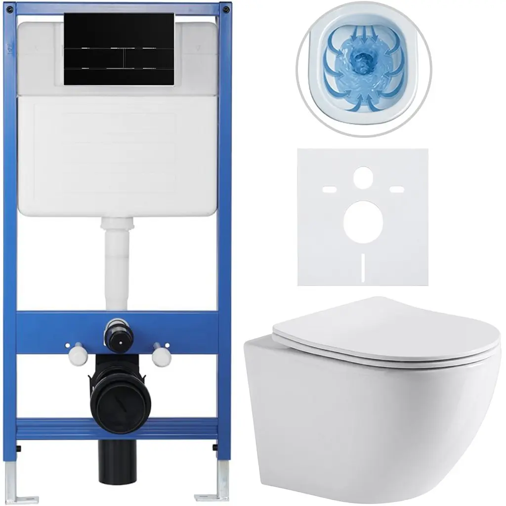 Kompletní WC set Profi/Cesso - bílá lesklá - WC tlačítko Line/Černá lesklá - předstěnová instalace - 49x36 cm - 8050BD84241