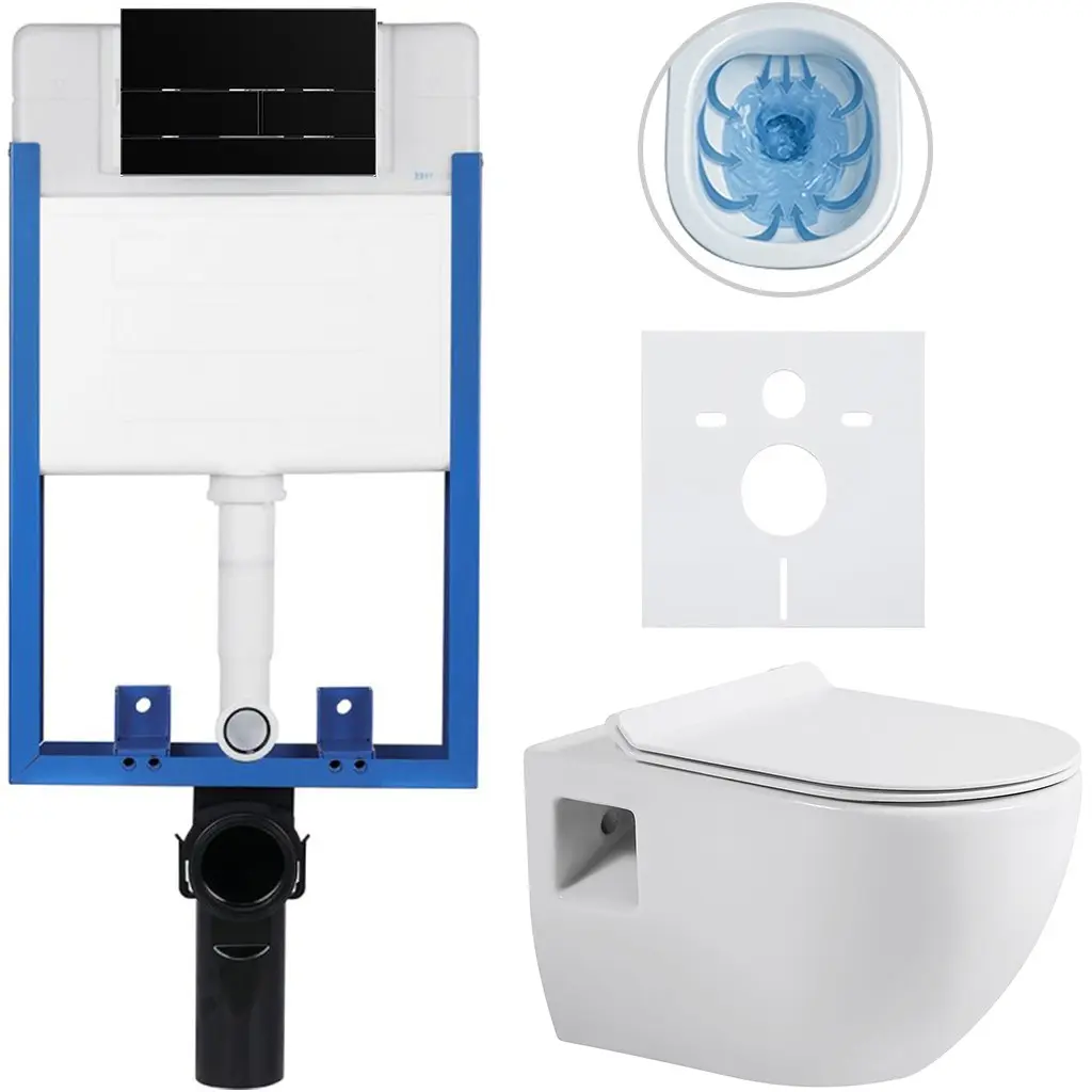 Kompletní WC set Profi/Dure - bílá lesklá - WC tlačítko Line/Černá lesklá - pro zazdění - 51x35 cm
