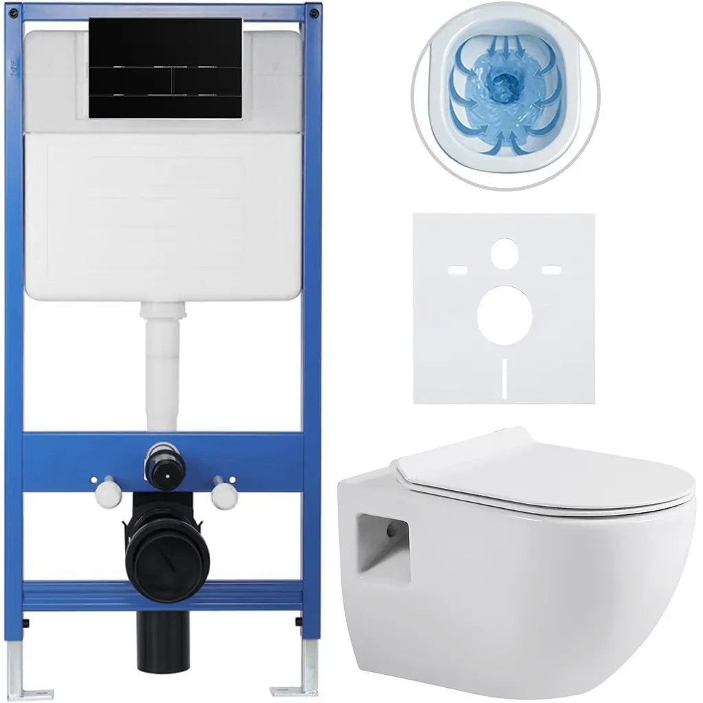 Kompletní WC set Profi/Dure - bílá lesklá - WC tlačítko Line/Černá lesklá - předstěnová instalace - 51x35 cm