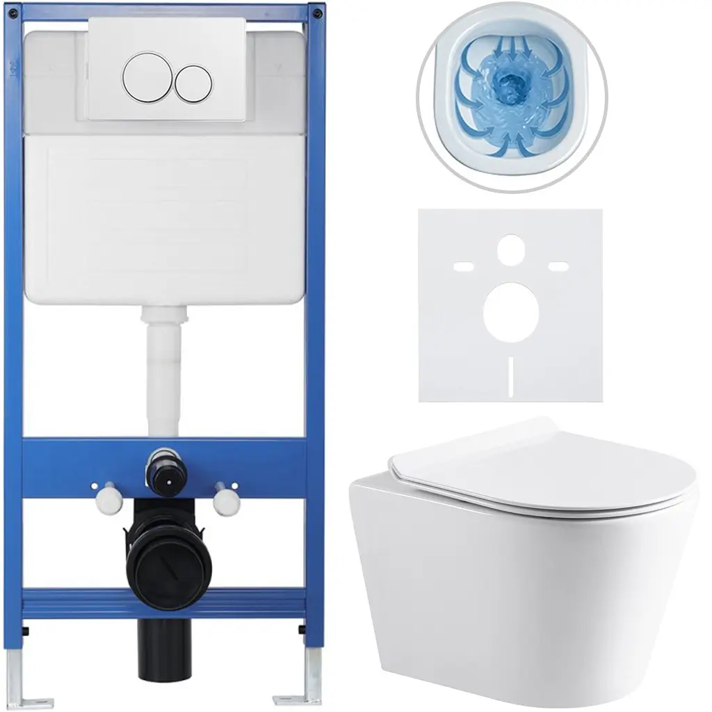 Kompletní WC set Profi/Carlito - bílá lesklá - WC tlačítko Duo/Bílá - předstěnová instalace - 48,5x36,5 cm