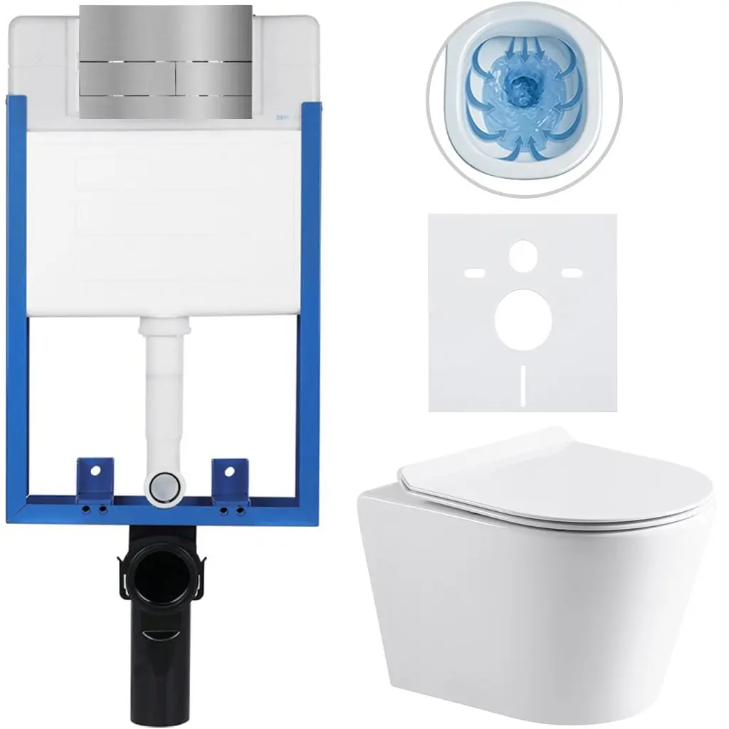 CERANO Kompletní WC set Profi/Carlito bílá lesklá WC tlačítko Line/Nerez pro zazdění 48,5x36,5 CER-8050BD84308