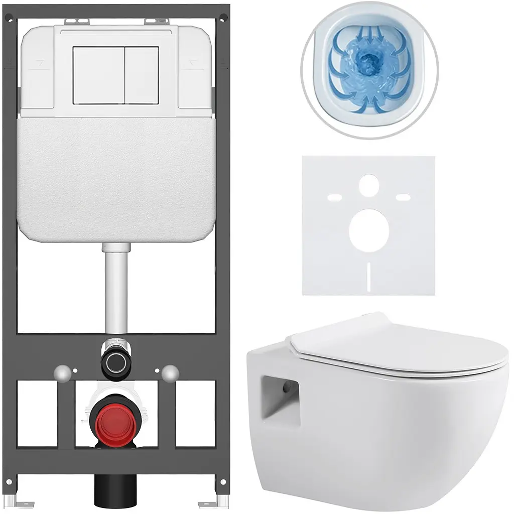 CERANO Kompletní WC set Basic/Dure bílá lesklá WC tlačítko Maxio/Bílá závěsné předstěnová instalace 51x35 CER-8050BD85890