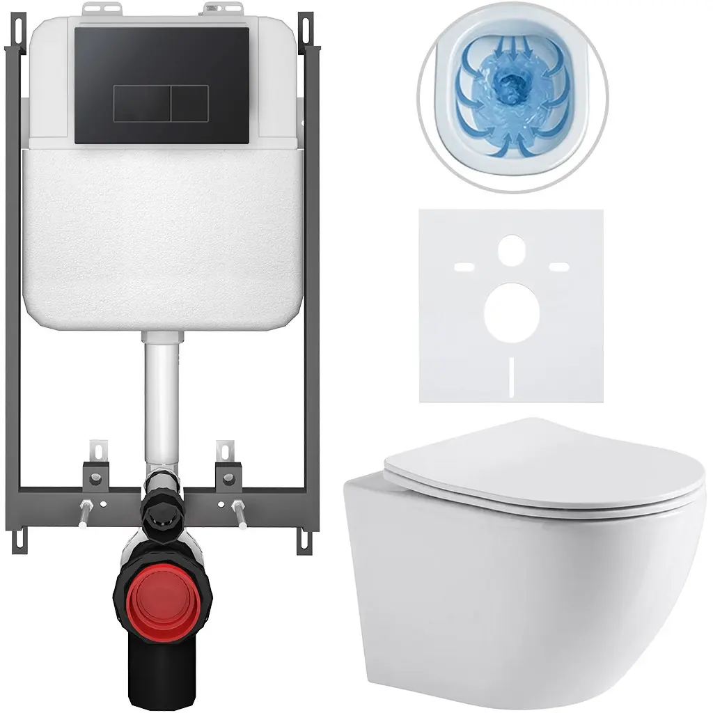 Kompletní WC set Basic/Cesso - bílá lesklá - WC tlačítko Modulo/Černá - pro zazdění - 49x36 cm - 8050BD85961