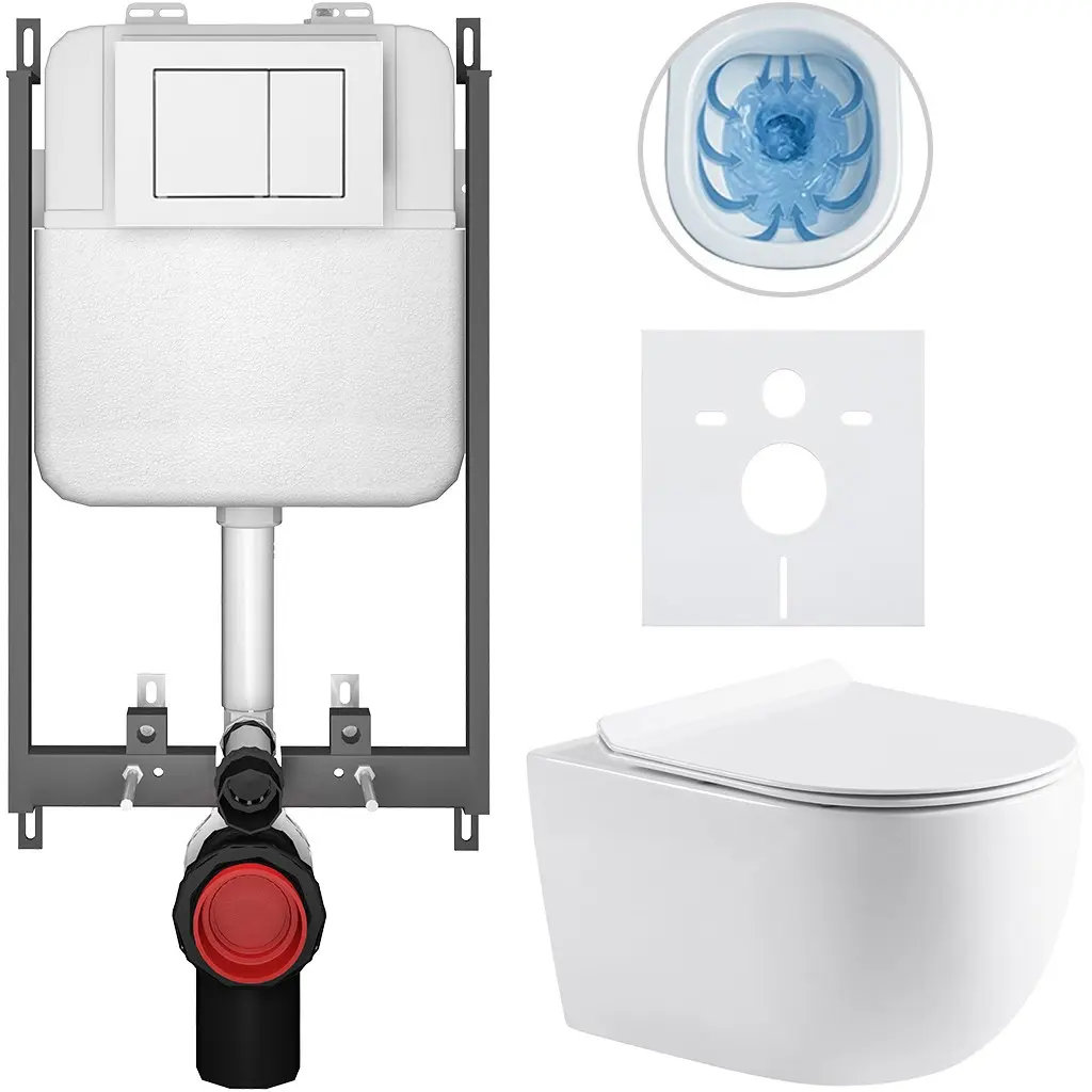 CERANO Kompletní WC set Basic/Felci bílá lesklá WC tlačítko Maxio/Bílá pro zazdění 53x37 CER-8050BD86076
