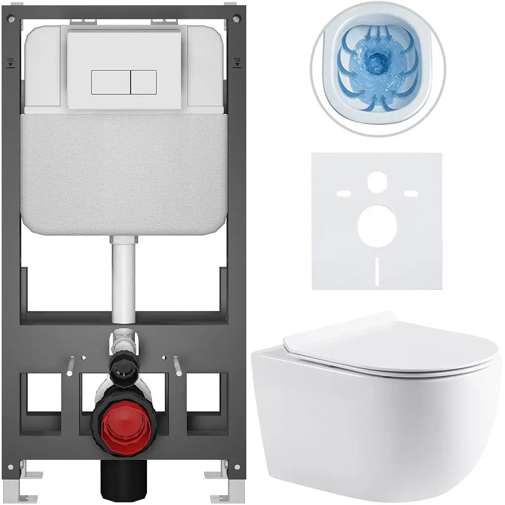 Kompletní WC set Basic/Felci - bílá lesklá - WC tlačítko Modulo/Bílá - volně stojící - předstěnová instalace - 53x37 cm