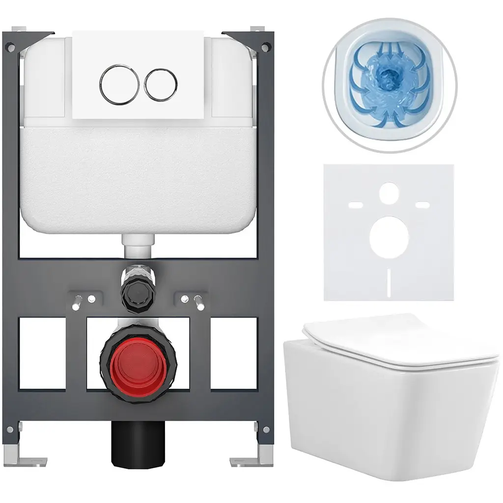 Kompletní WC set Basic/Forte - bílá lesklá - WC tlačítko Dualo/Bílá - závěsné - nízký modul - předstěnová instalace - 51x36 cm